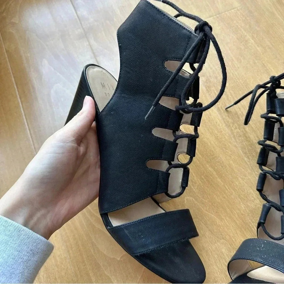 Mix No. 6 Black Lace Up Block Heels, Cocktail Party Sandal Heels, Size 10 - Picture 6 of 13